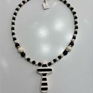 Simply Southern Black and White Striped Cross Necklace